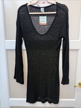 Shade & Shore Black Swim Cover Up Size Large Long Sleeve Beach Cover-Up